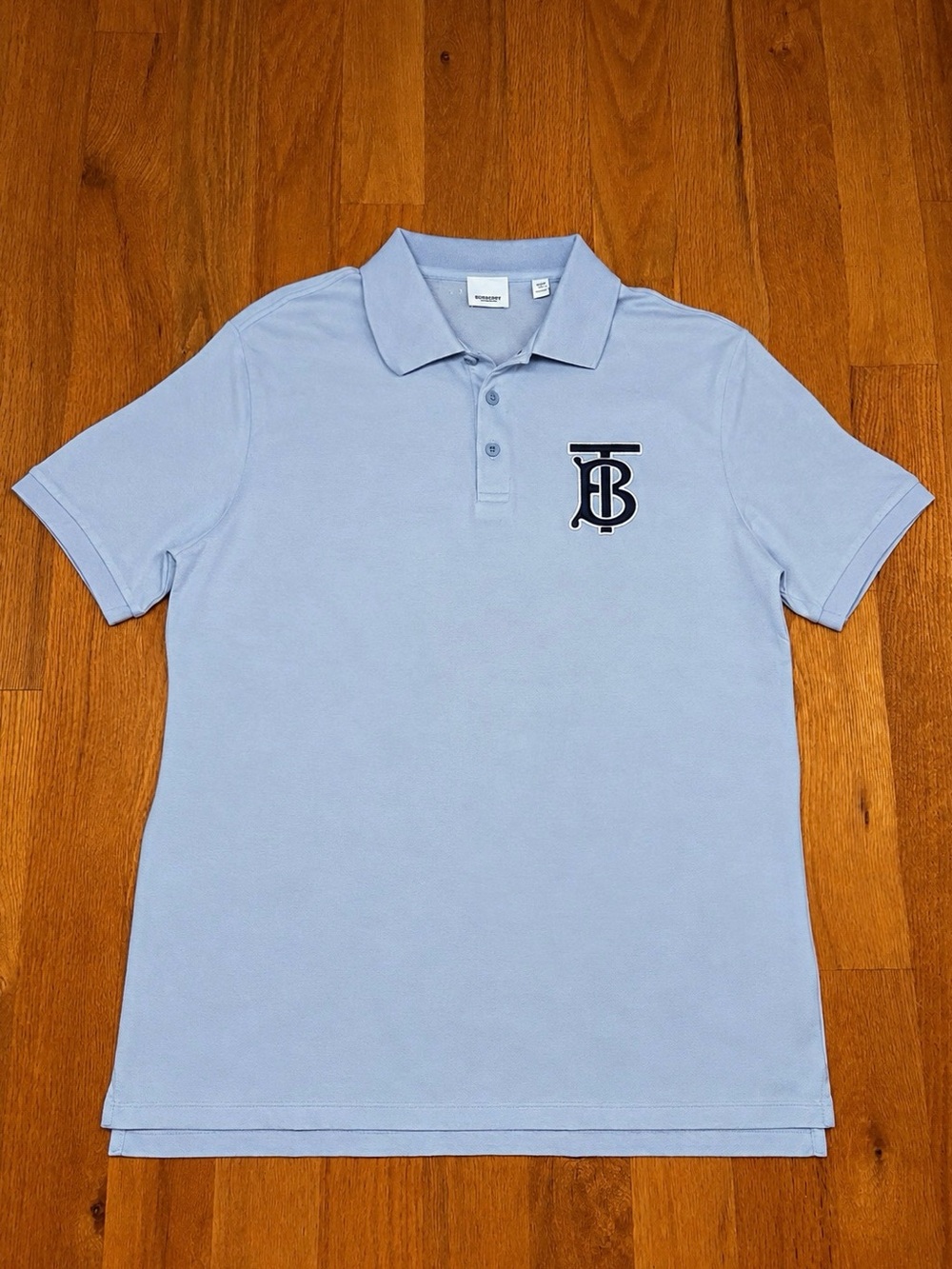 Burberry 3D Logo TB Light Blue Polo Shirt Size Medium